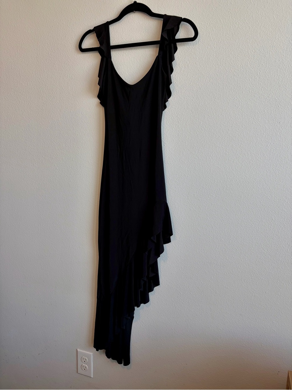 Windsor Black Asymmetrical Ruffle Dress Bodycon Stretch Spandex